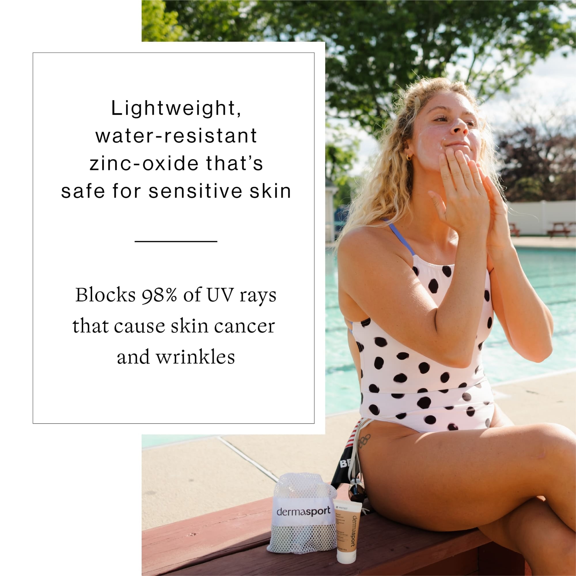 Dermasport SPF 50 Facial Sunscreen with a lightweight formula that rubs in clear, offering strong protection without leaving a white cast.